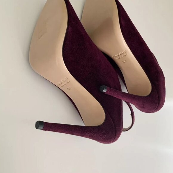 NEW Women's MIU MIU Plum Suede Slingback Sandals in Size 38 - Picture 8 of 9